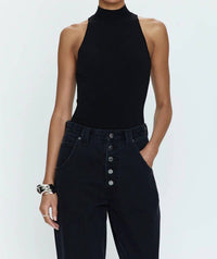 PISTOLA Janessa Mock Neck Bodysuit in midnight - women's shirt - detail view