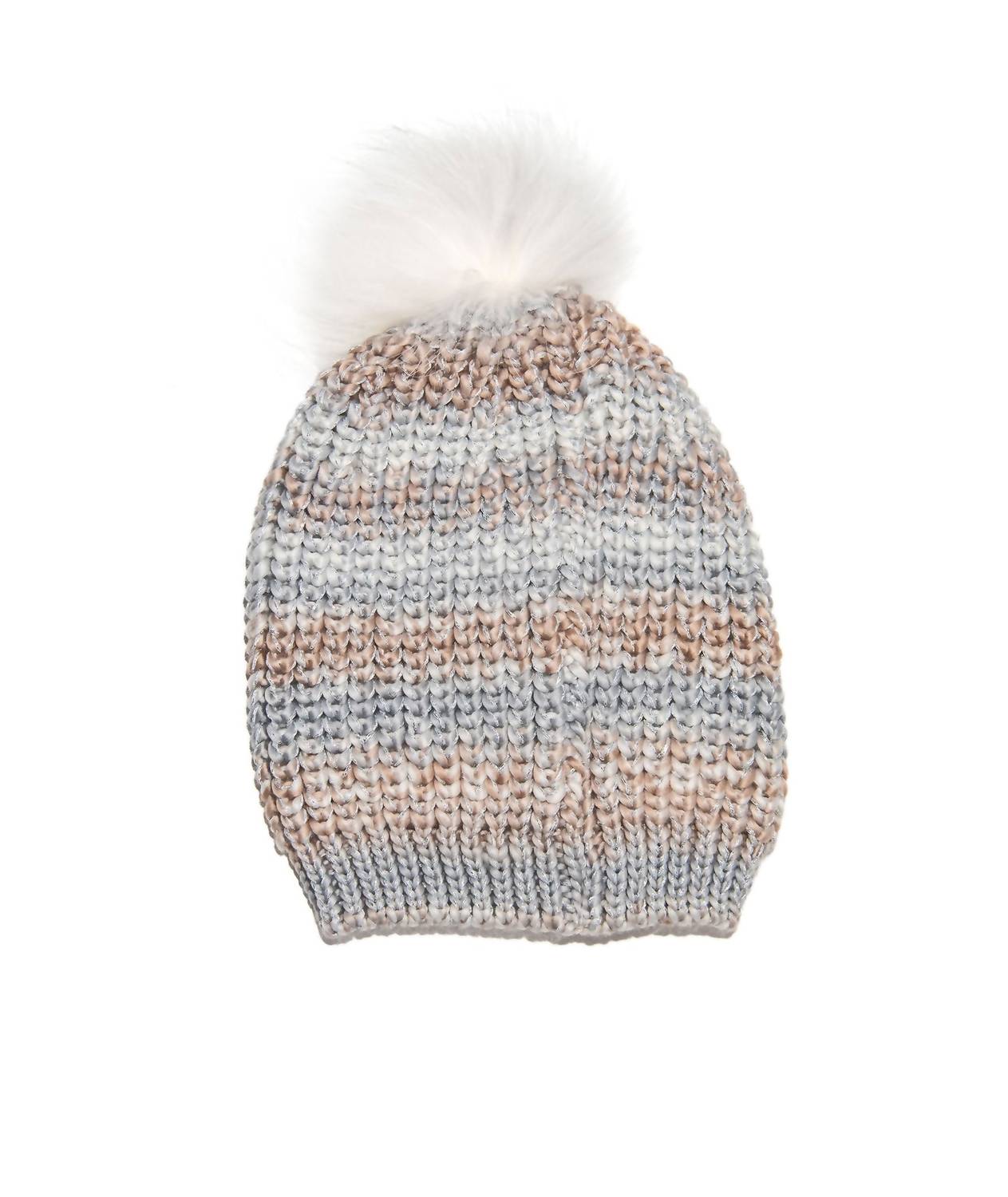 Bari Lynn Junior Women's Striped Winter Hat in ivory grey - women's hat