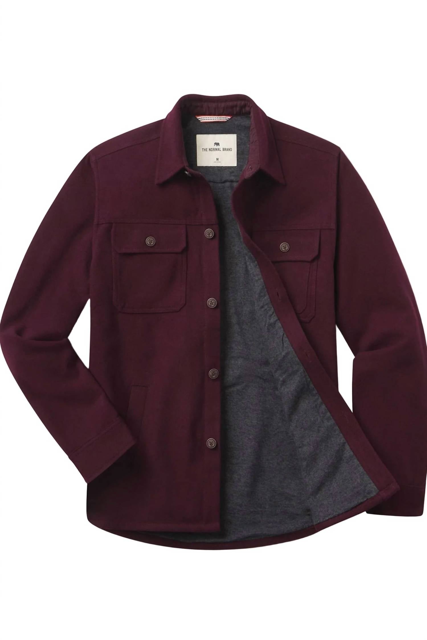 The Normal Brand Brightside Flannel Lined Jacket in port wine - men's jacket - detail view