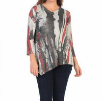 Jess & Jane Juliet Knit Jersey Asymmetric Top in modern abstract - women's blouse