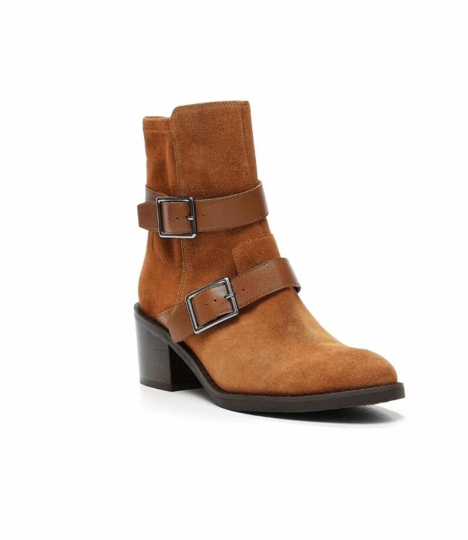 Donald Pliner - Women's Suede Saddle Buckle Straps Moto Boots