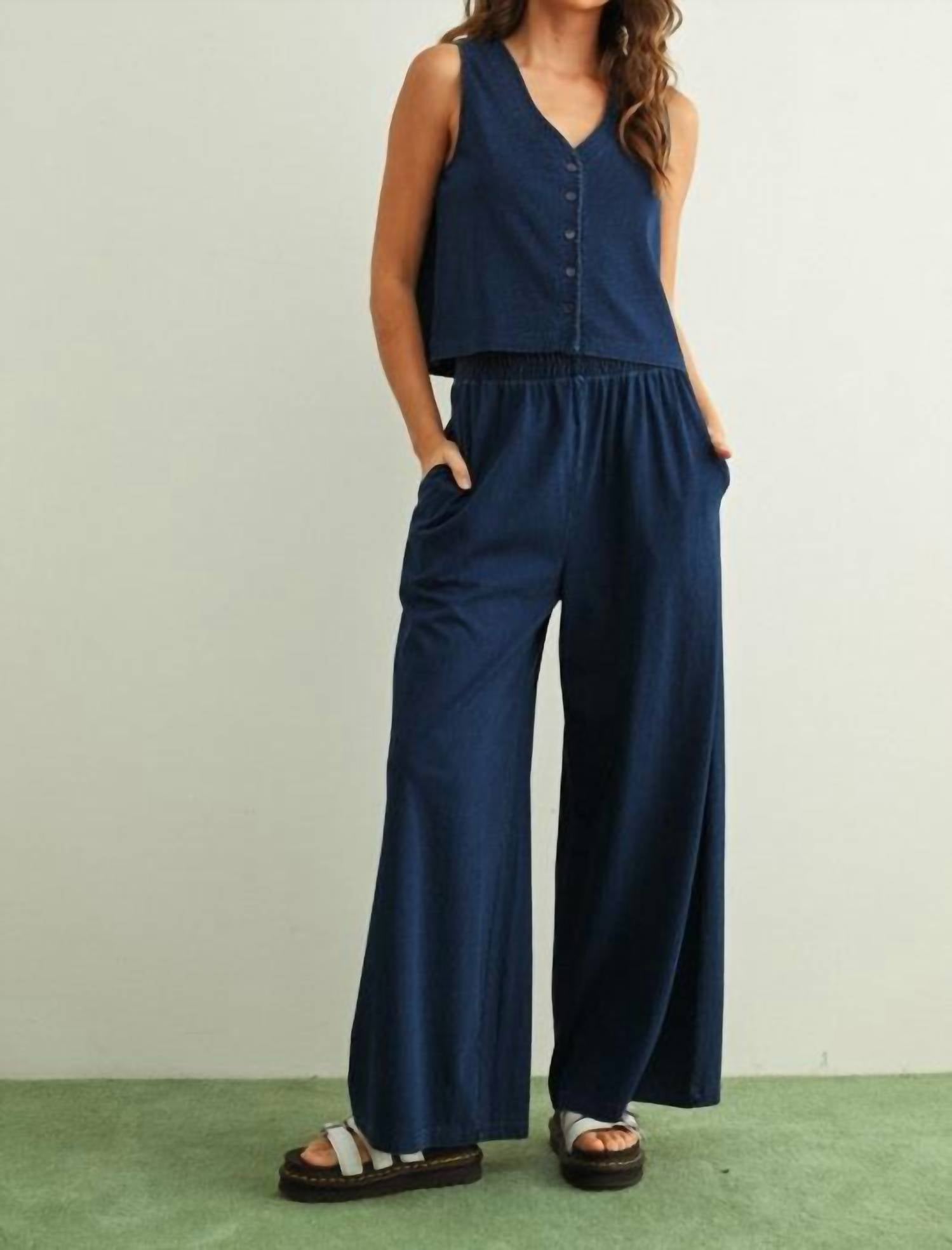 MIOU MUSE Dye And Wash Knitted Pants in indigo - women's pants - view 5