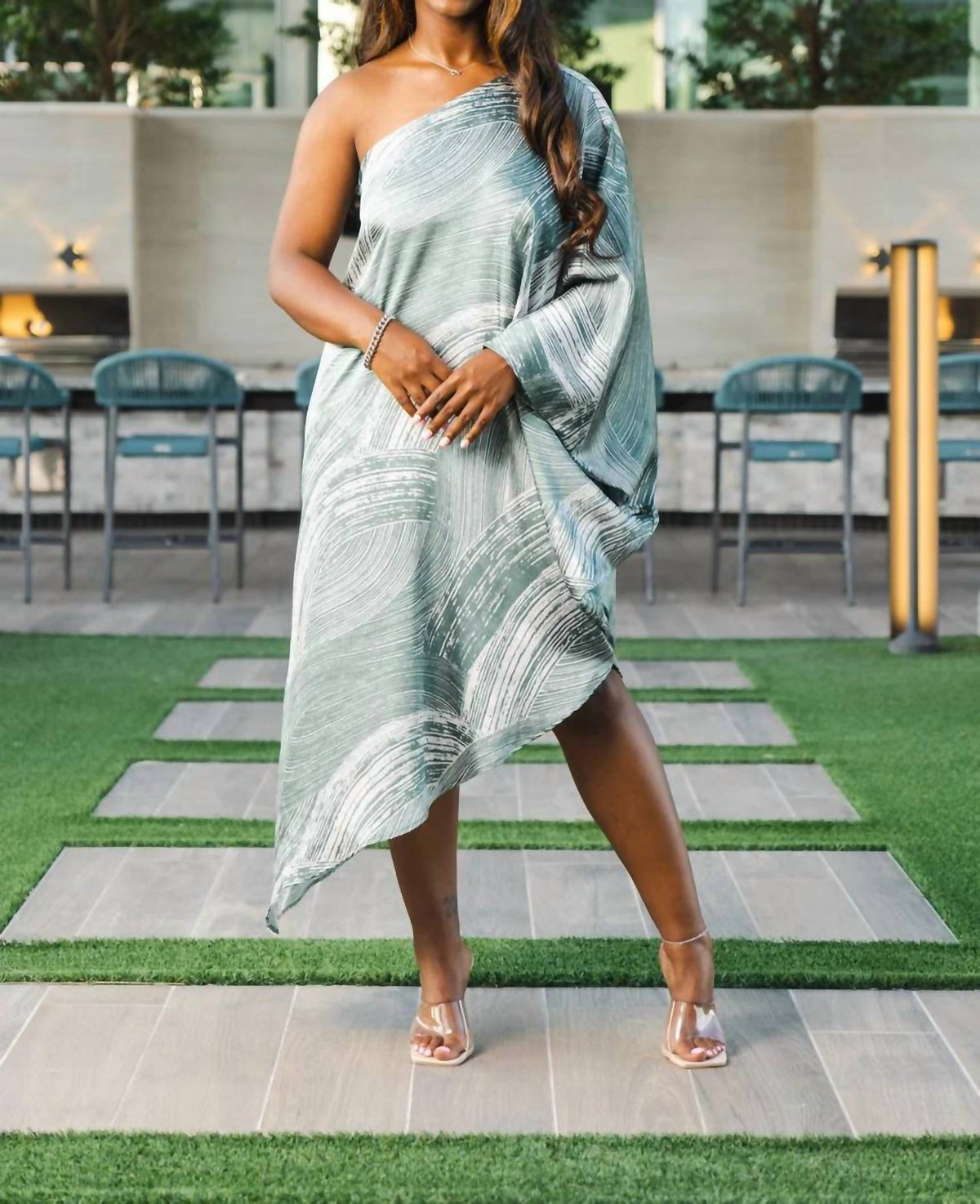 Tyche - Satin Asymmetrical One Sleeve Dress