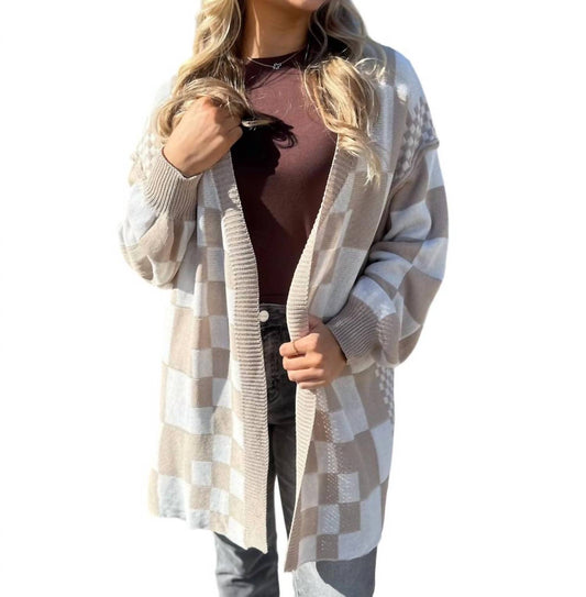 Anniewear - Checkerboard Loose Fit Cardigan