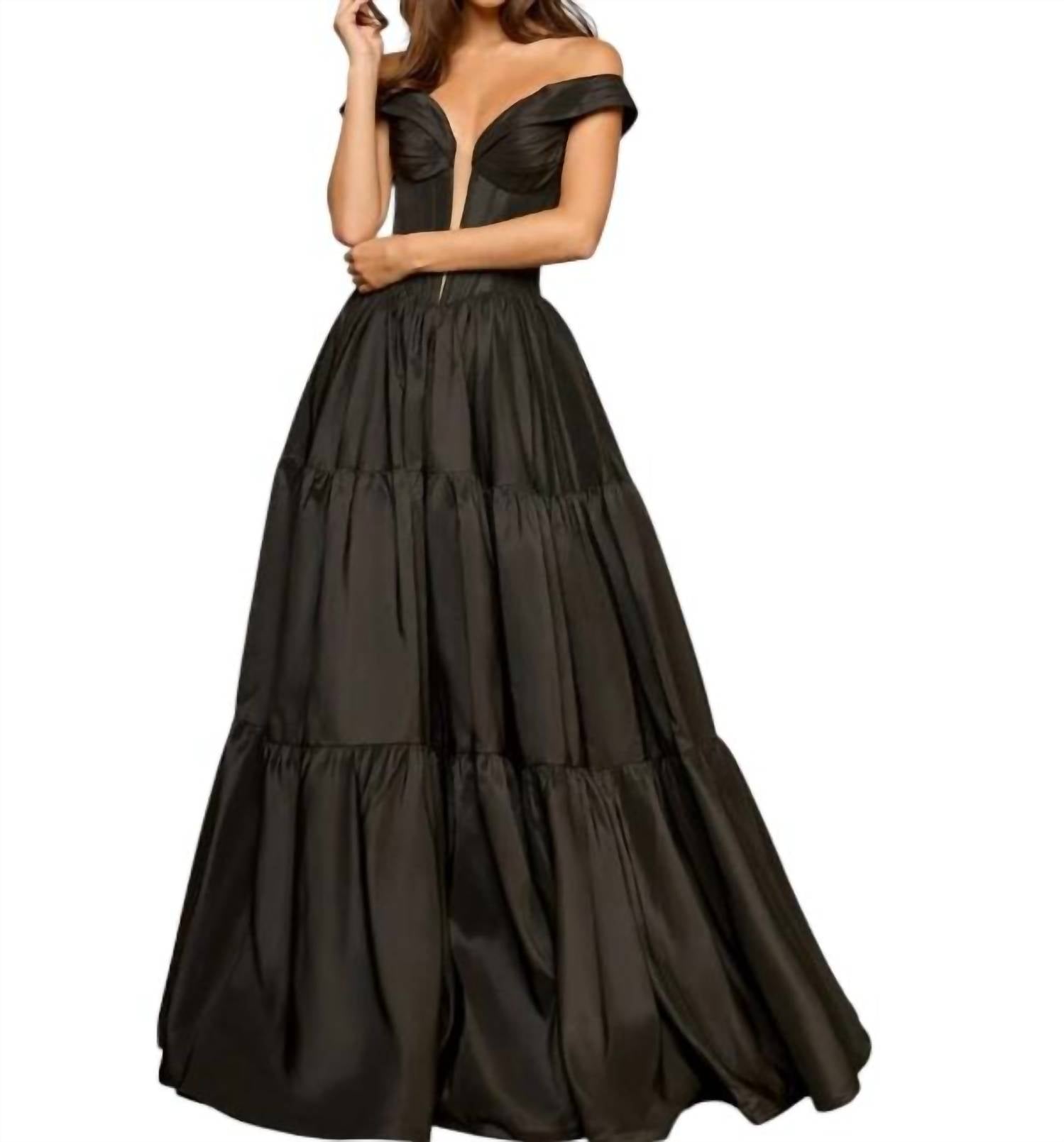Sherri Hill - Off The Shoulder Ballgown With Deep V Illusion