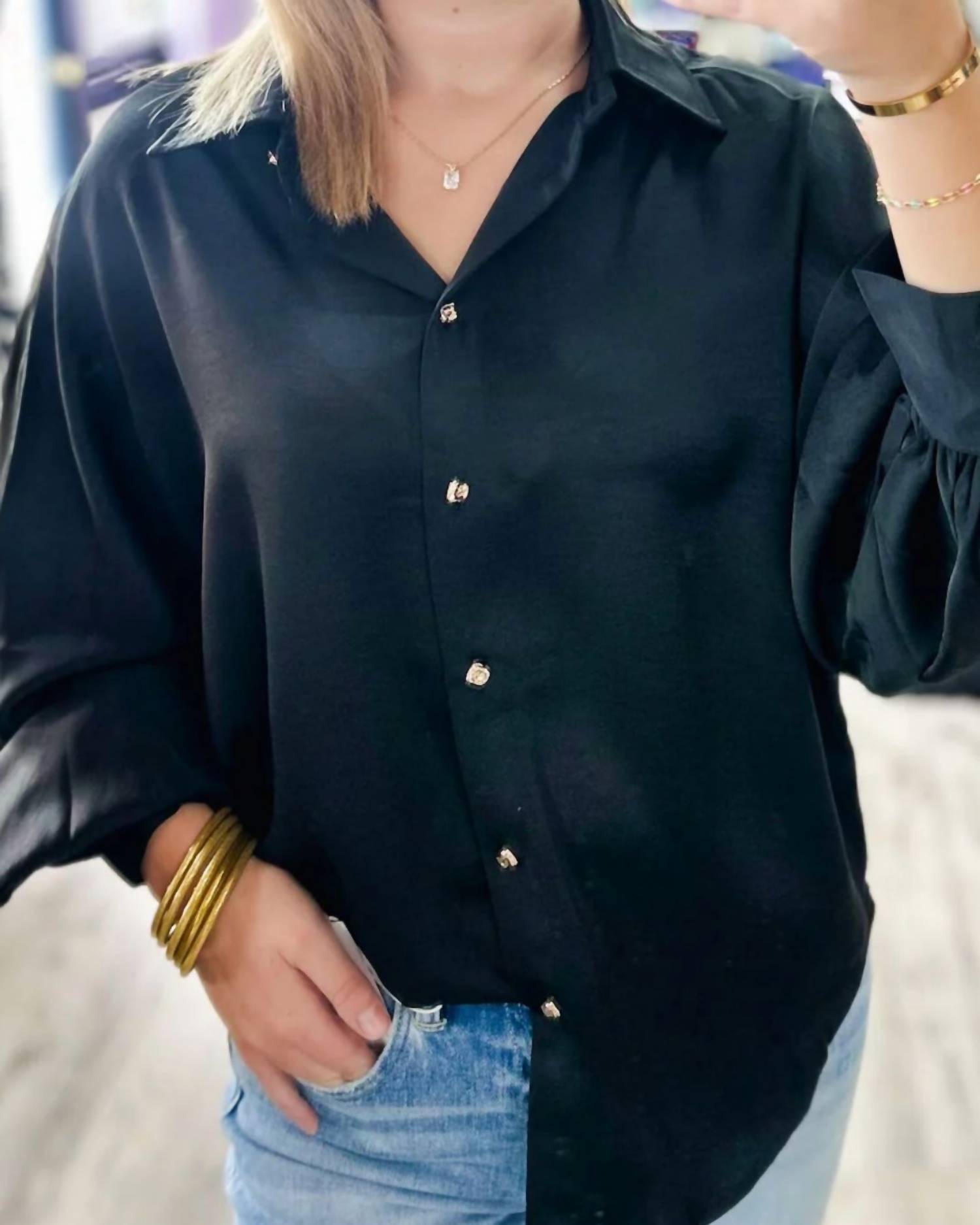 Glam - Midnight Buttoned Blouse
