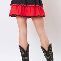 Peach Love Color Block Tiered Mini Skirt in red black - women's skirt - detail view