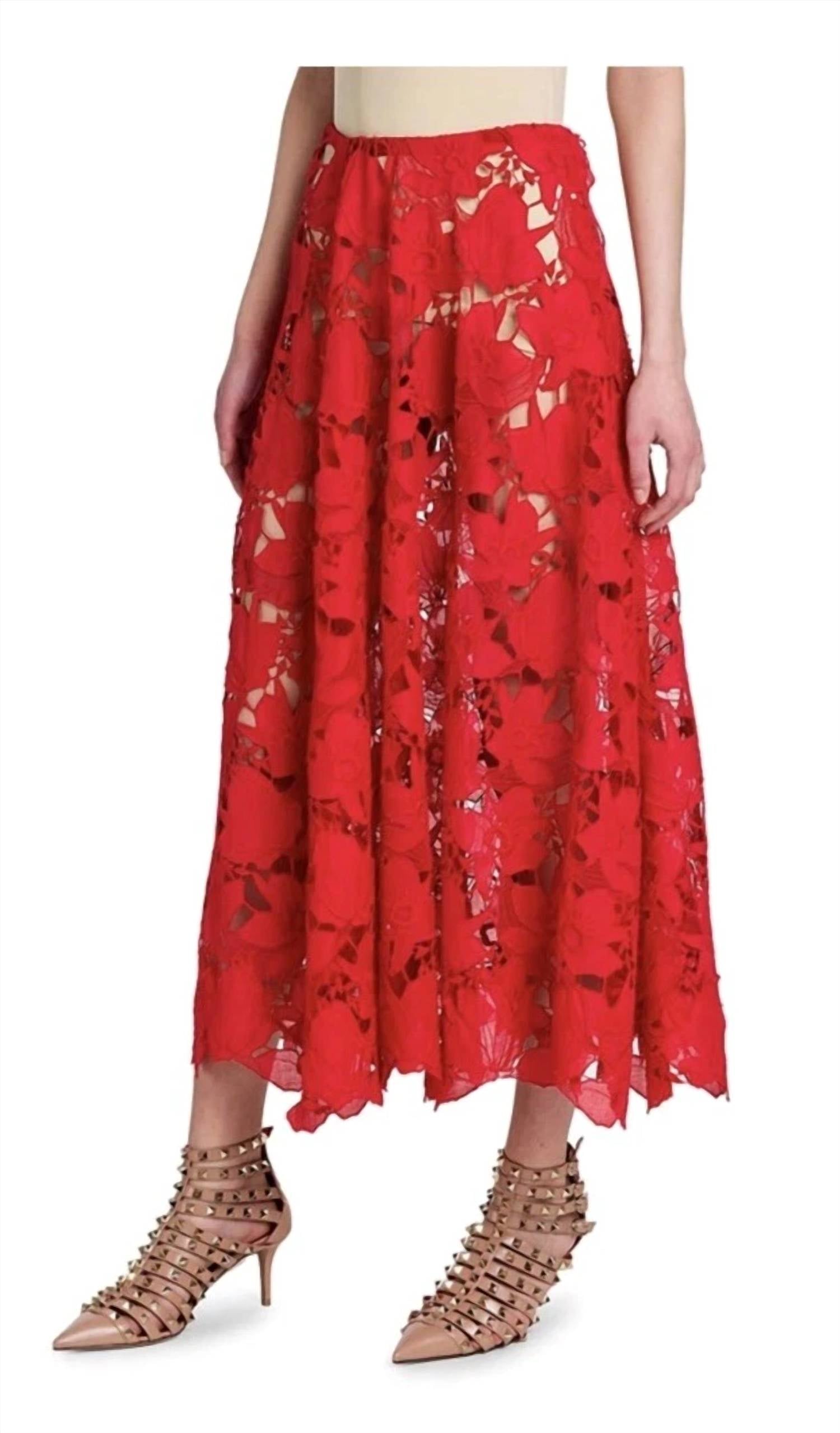Valentino - Mussoline Carving Lace Midi Skirt