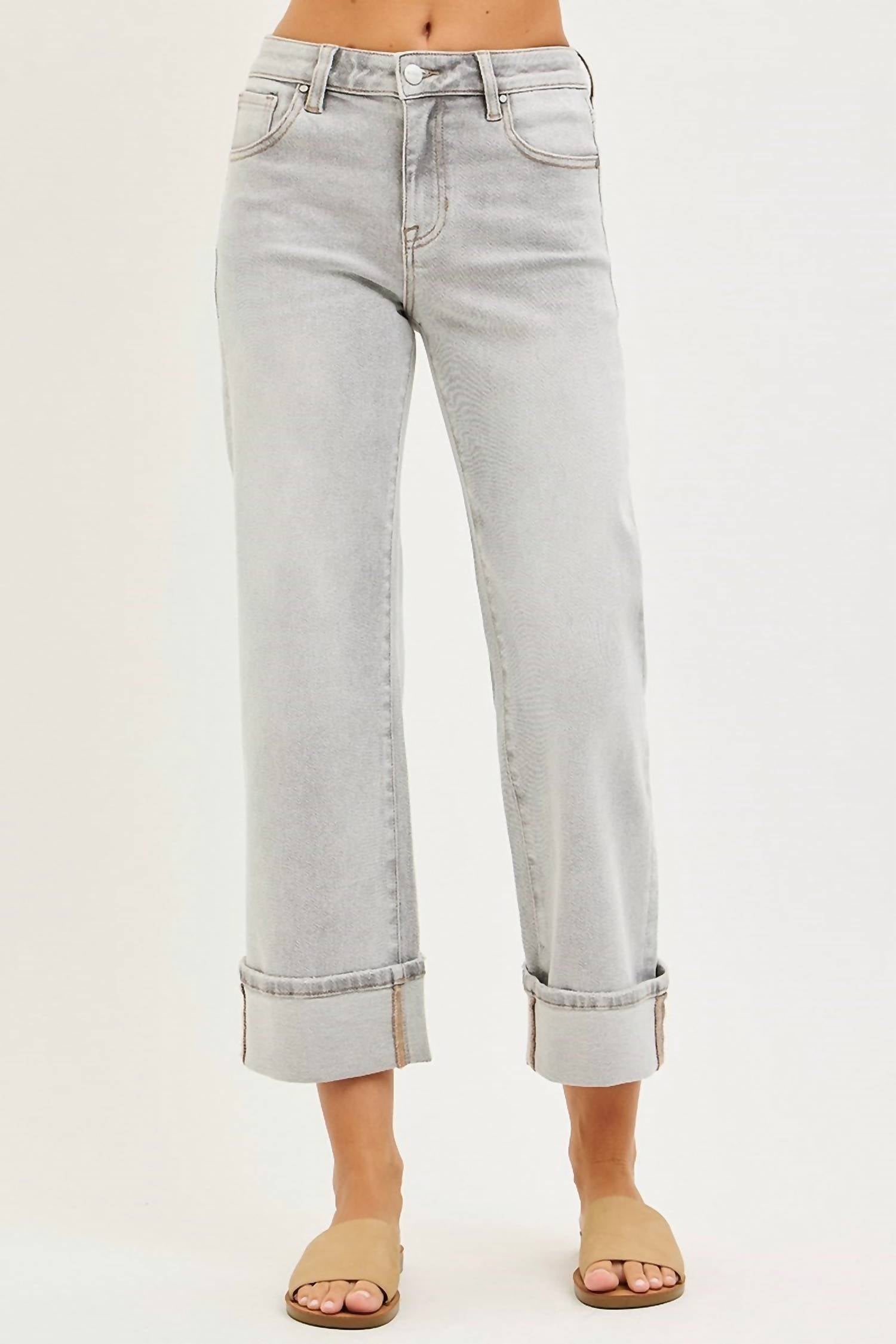 Risen - Mid Rise Crop Straight Jeans