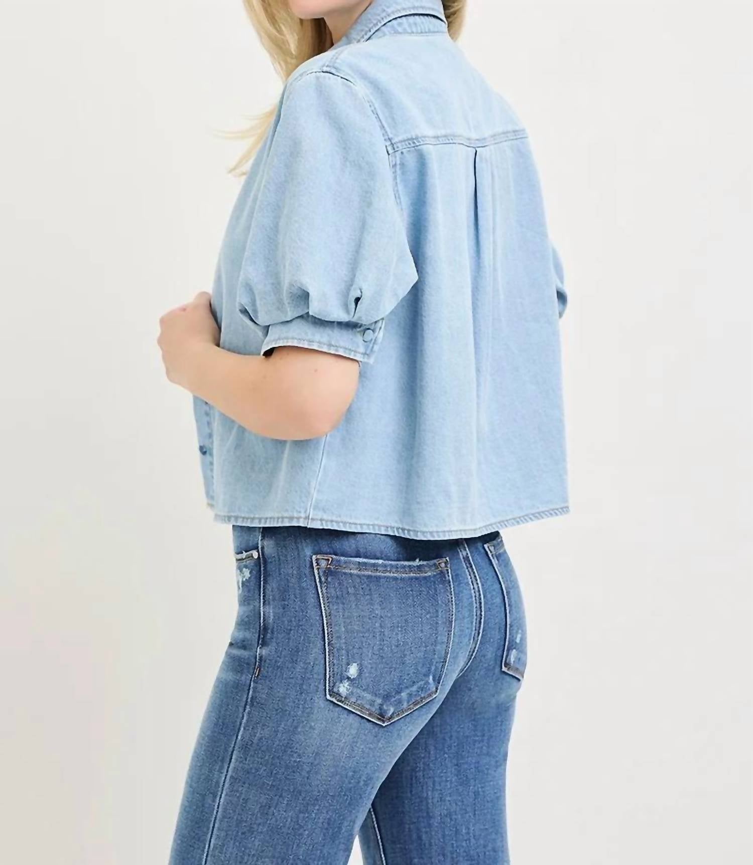 Risen - Denim Puff Top