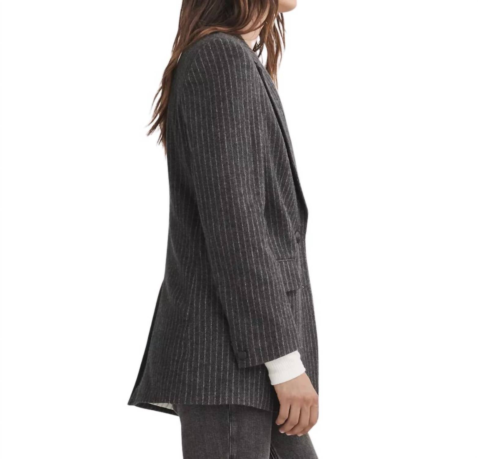 Rag & Bone Women'sa Charles Italian Wool Blazer in grey stripe - women's jacket - detail view