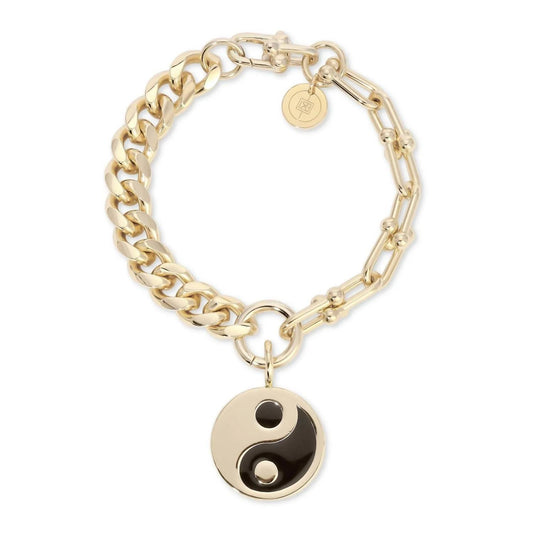 Eklexic - Women's Dual Chain Bracelet With Lage Enamel Yin Yang Pendant