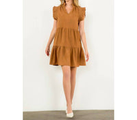 THML Flutter Sleeve Corduroy Midi Dress in camel - women's dress - alternate view