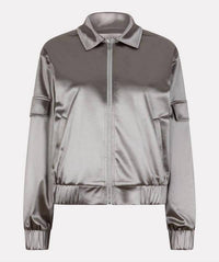 ESQUALO Metallic Bomber Jacket in silver - women's jacket - detail view