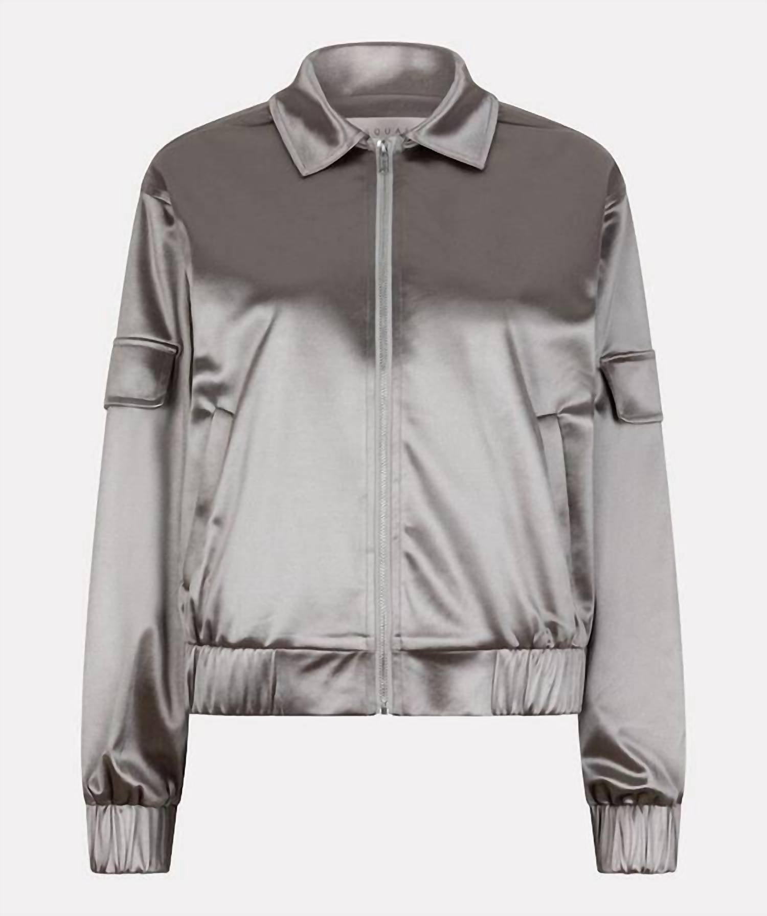 ESQUALO Metallic Bomber Jacket in silver - women's jacket - detail view