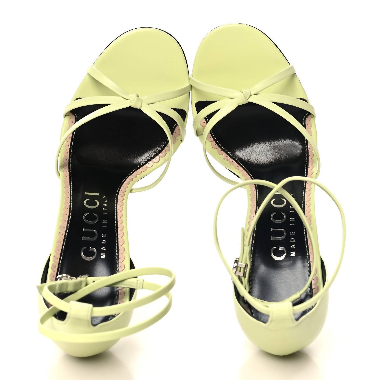 Gucci Womens Charlotte Nappa Gg Ankle Strap High Heeled Sandals in pistachio green - women's sandal - detail view