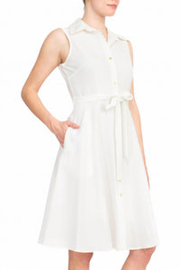 Sharagano - Sleeveless Button Down Collar Shirt Dress