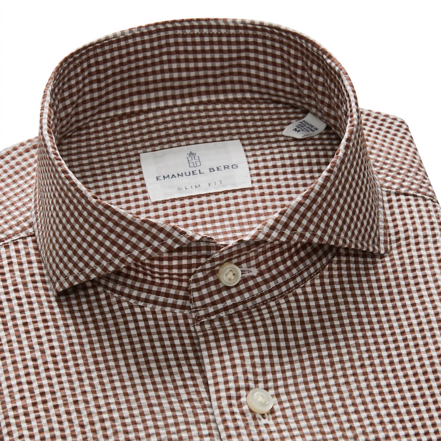Emanuel Berg - MF Brown Check Cotton Crinkle Dress Shirt