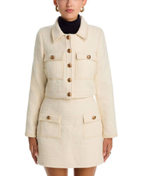 Stellah Tweed Jacket with Leather Trim in cream - women's jacket