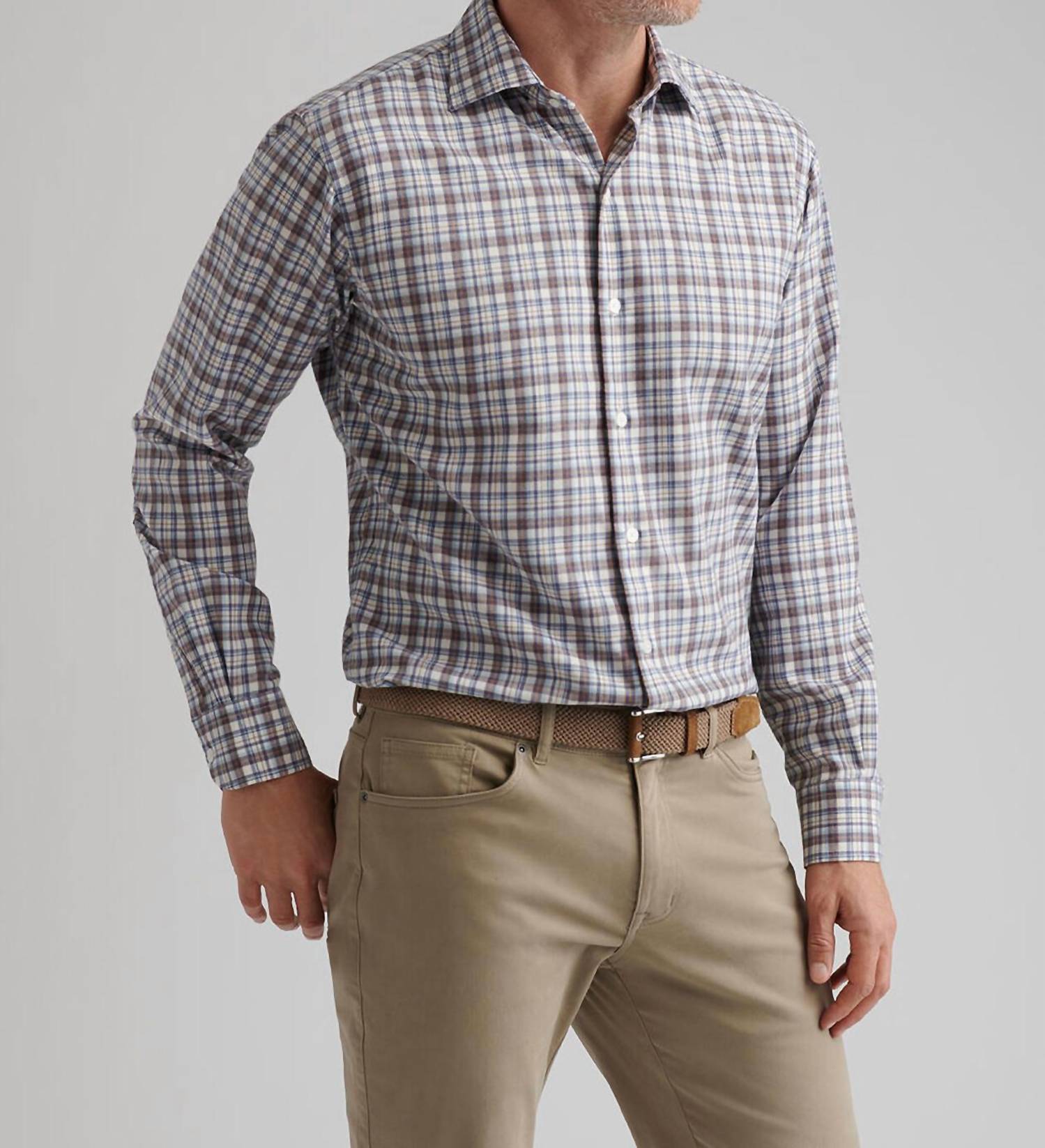 PETER MILLAR Waynesville Performance Flannel Shirt in winter ivory - men's shirt