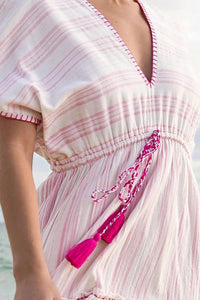Debbie Katz Ciel V-neck Coverup in pink - women's swimwear - detail view