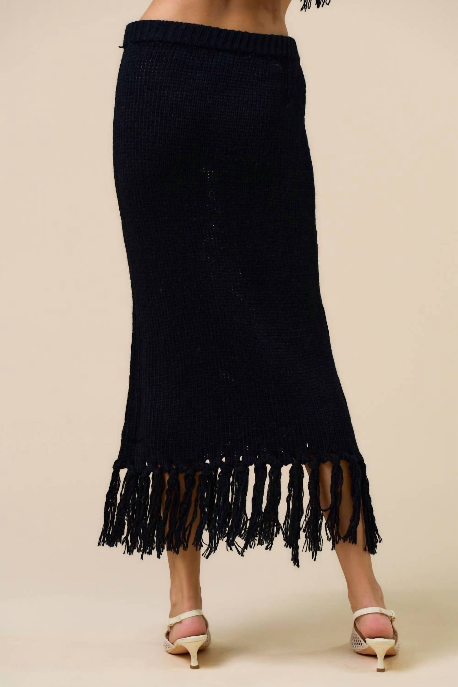 Lalavon - Women's Tassel Trim Knit Skirt