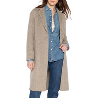 Kinross Brushed Herringbone Notch Collar Coat in taupe multi - women's jacket