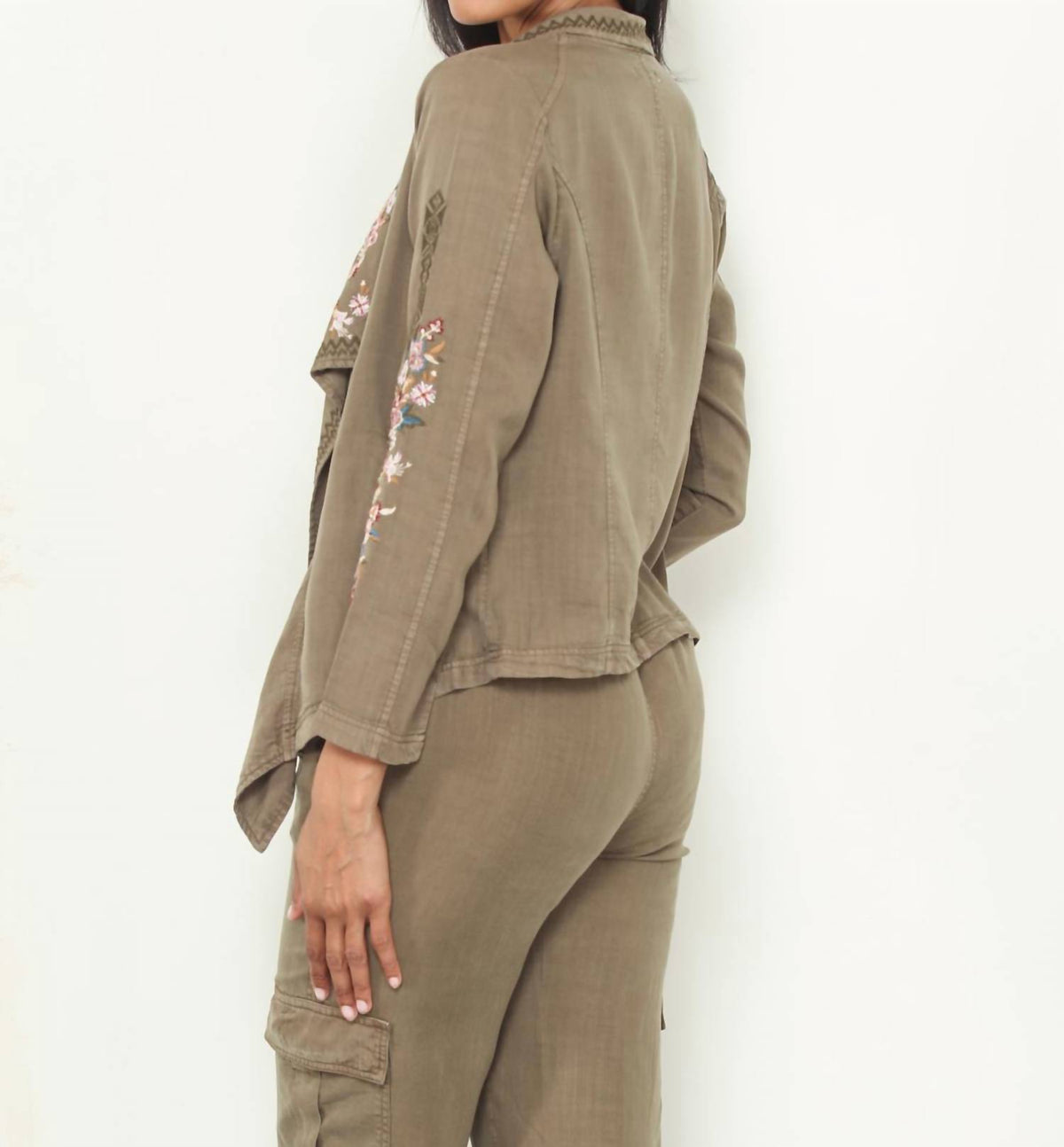 Paparazzi - Tencel Embroidered Open Front Cardigan Jacket