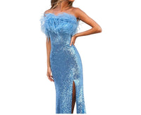 Sherri Hill - Feather Fringed Sequin Evening Gown
