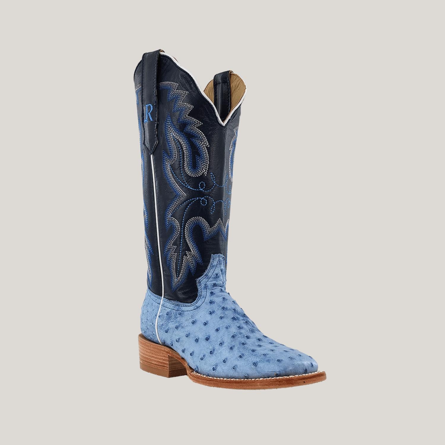 R Watson Boots - Women's Denim Bruciato Full Quill Ostrich Boot