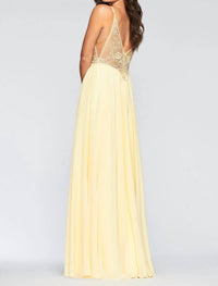 FAVIANA Beaded Bodice Full Skirt Dress in buttercream - women's dress - detail view
