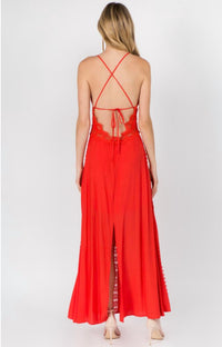Fanco - Red Lace Backless Maxi Dress