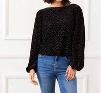 Karen Kane Blouson Sleeve Velvet Burnout Boatneck Top in leopard - women's blouse - view 5