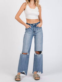 PETRA High Rise Stretch Slim Wide Leg With Destroyed Hem Jean in blue - women's jeans - alternate view