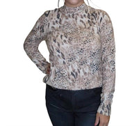 BTX Printed Long Sleeve Mock Neck Sweater in deer brown - women's sweater