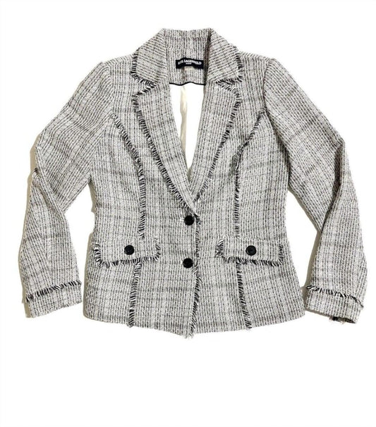 Karl Lagerfeld - Women's Bell Button Tweed Fringe Blazer