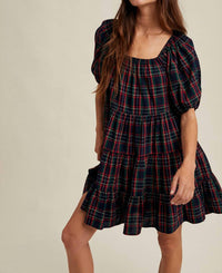 WISHLIST Tartan Plaid Mini Dress in navy - women's dress