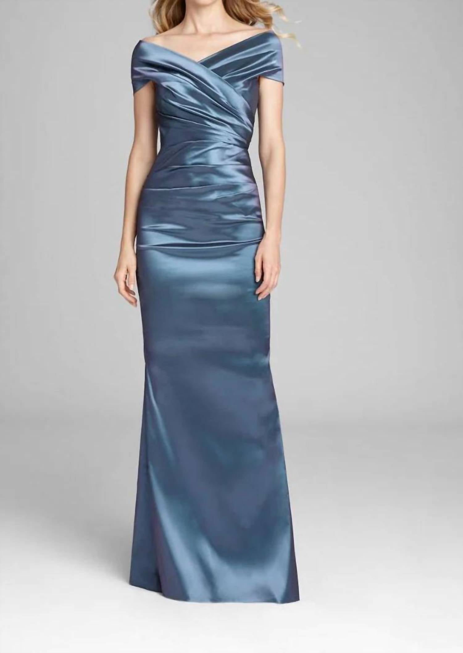 Teri Jon Ruched Gown in slate - women's dress