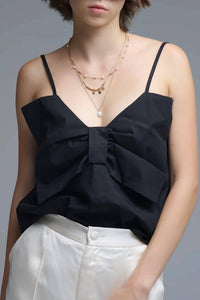 Q2 - Poplin Crop Top With Bow Detail