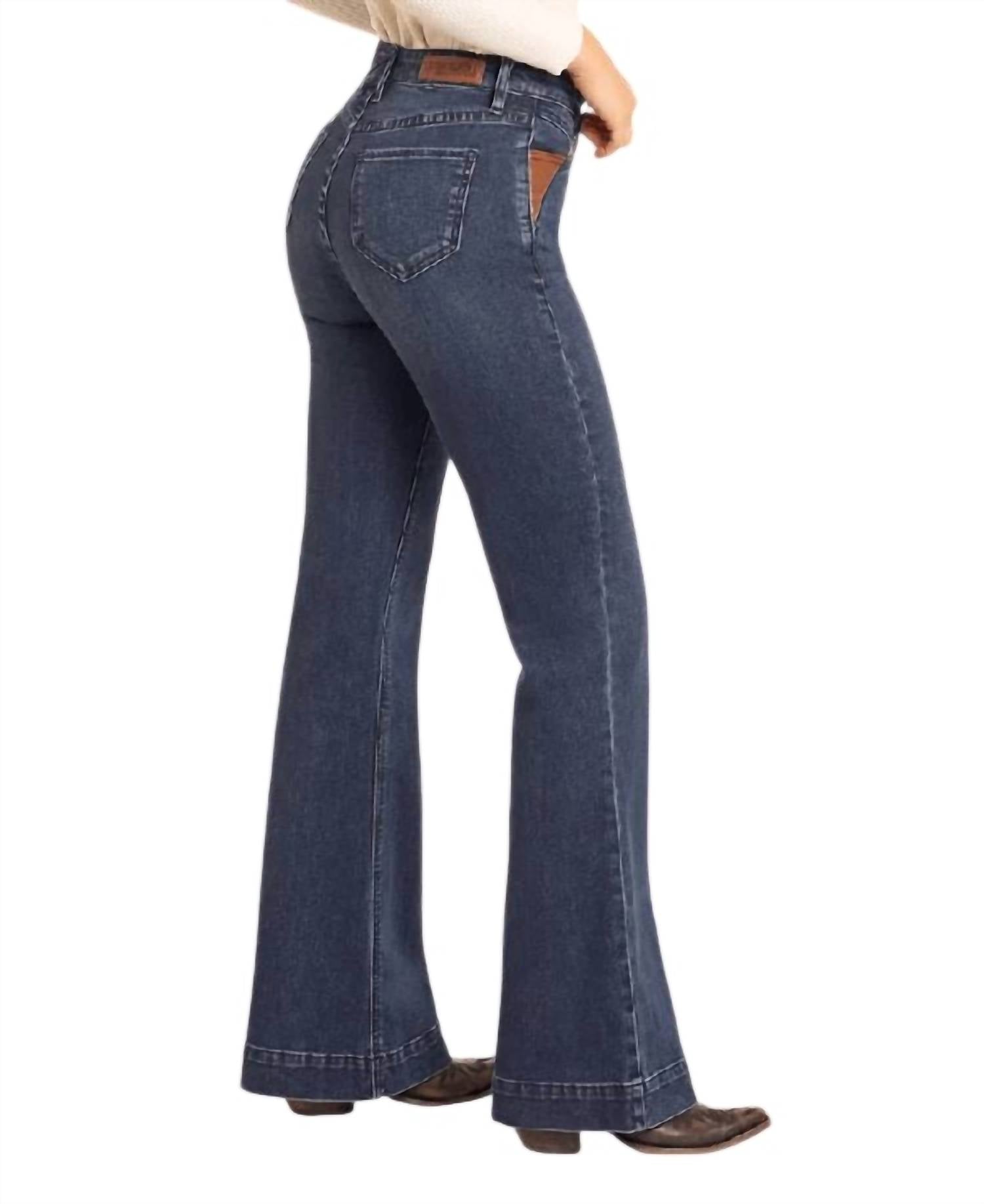 Rock & Roll Denim High Rise Trouser Jean in dark wash - women's pants - detail view