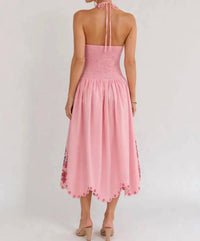 Fate - Linen Blend Scalloped Edge Embroidered Dress