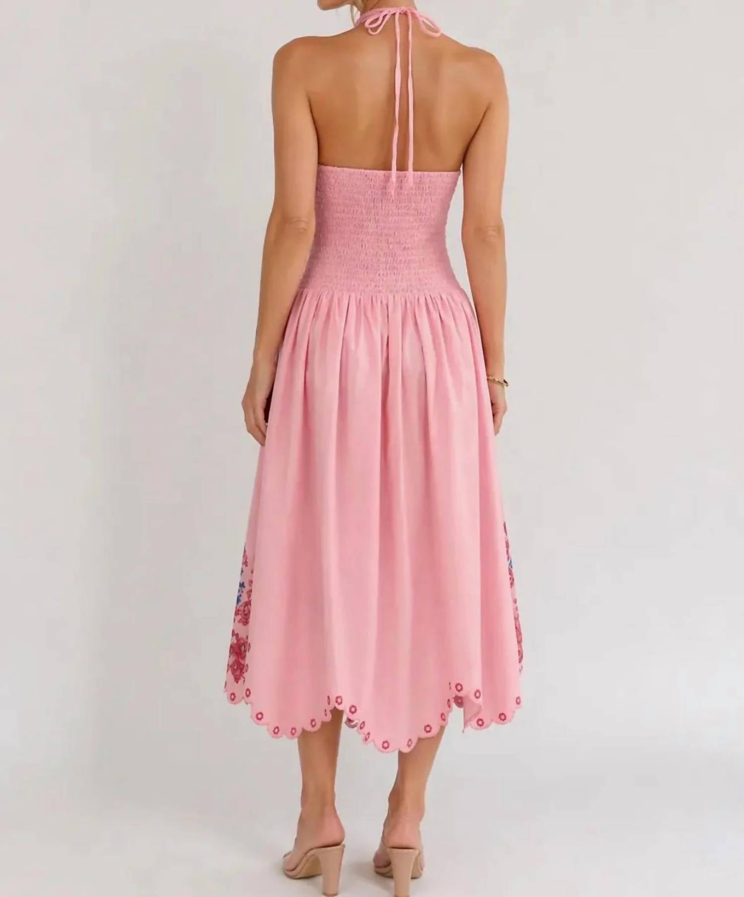Fate - Linen Blend Scalloped Edge Embroidered Dress