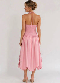 Fate - Linen Blend Scalloped Edge Embroidered Dress