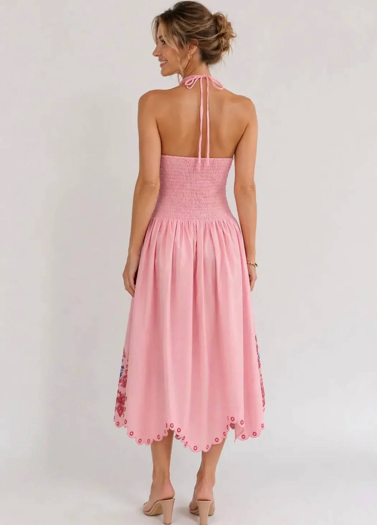 Fate - Linen Blend Scalloped Edge Embroidered Dress
