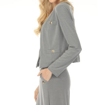 Joseph Ribkoff Open Front Long Sleeve Bolero in grey melange - women's cardigan - detail view