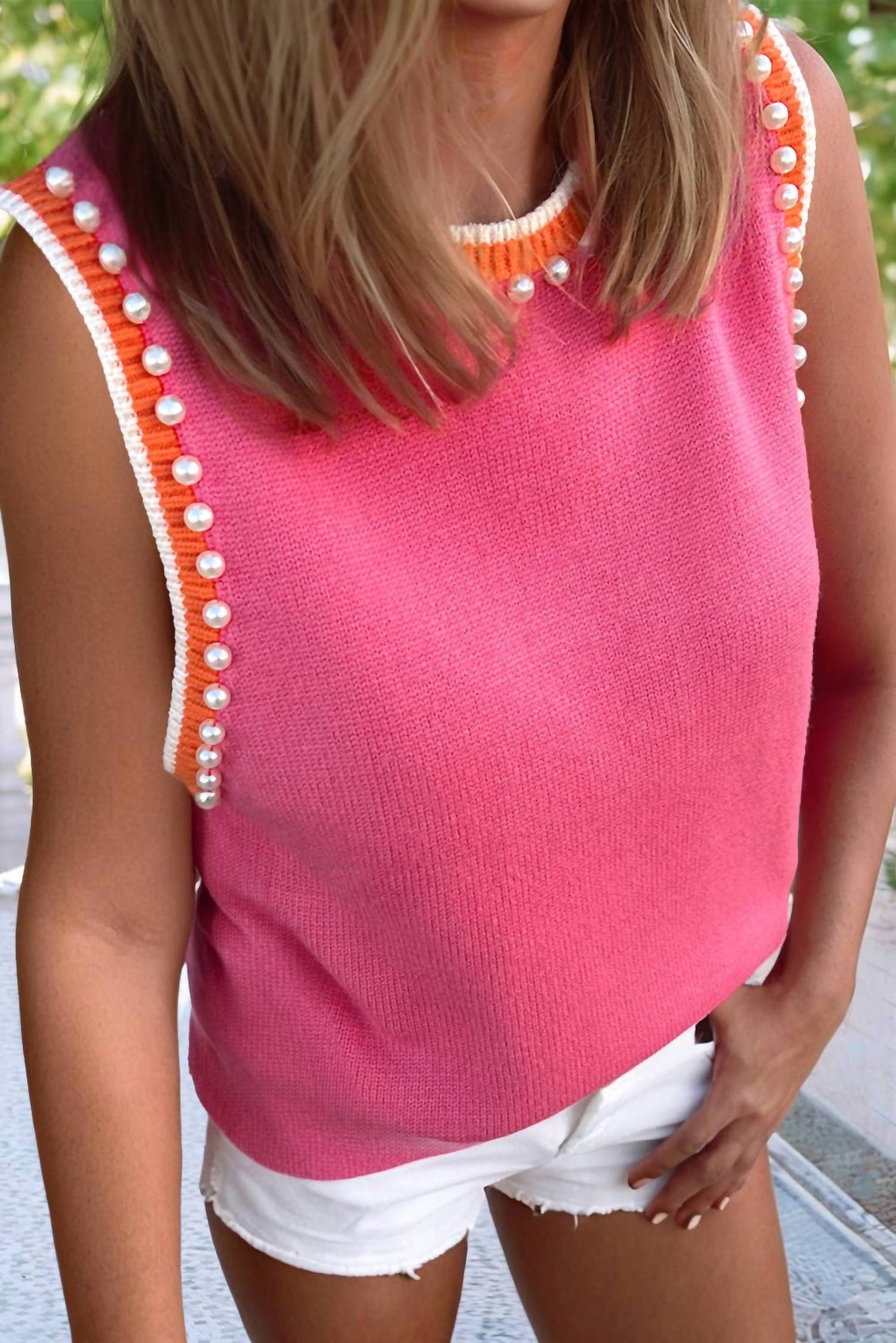 Little Daisy Closet - Solid Beaded Round Neck Wool-Woven Vest