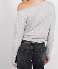 bobi Drop Sleeve Boat Neck Top in heather grey - women's long sleeve top - alternate view