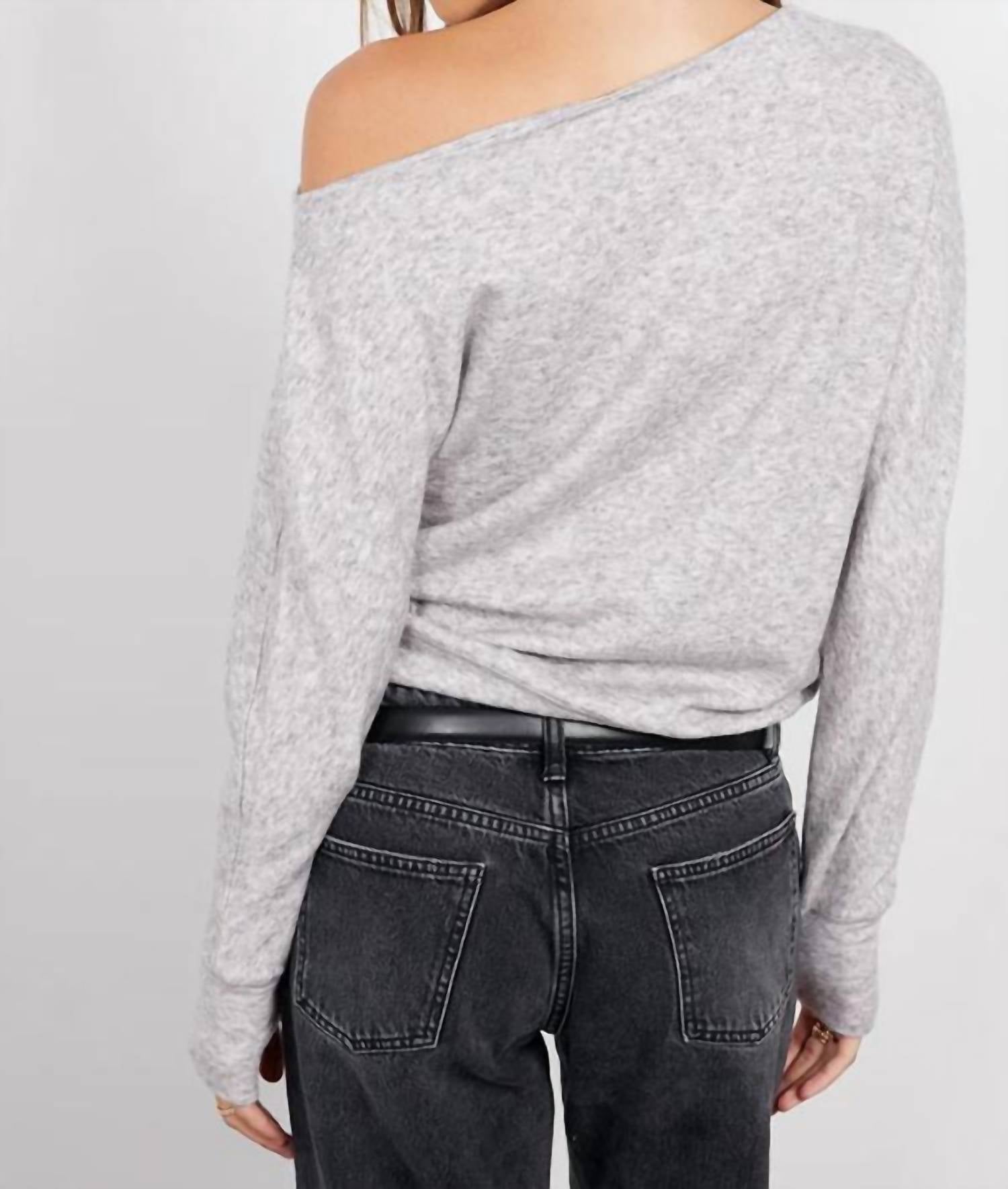 bobi Drop Sleeve Boat Neck Top in heather grey - women's long sleeve top - alternate view
