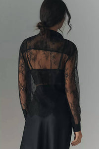 En Saison Darcy Long-sleeve Sheer Lace Button Down Top in black 1 - women's blouse - alternate view