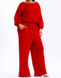 Karen T Design Relaxed-fit Top With Trendy Balloon Sleeves And Wide-leg Pants in red - women's sleepwear - view 5